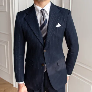 Britanski Stil Moških trak Blazerji Dvojno Zapenjanje Priložnostne Obleko, Jakno Poroko Poslovno Obleko Plašč Socialne Banket Jopičem Kostum