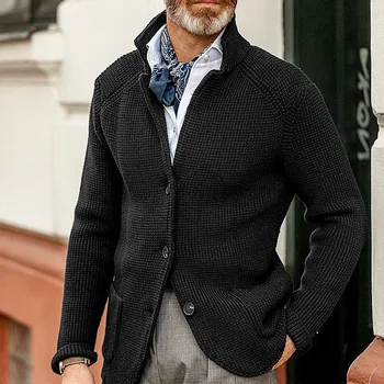 Moški pulover vsestranski stoji ovratnik jopico zrel moški pleteni jakna