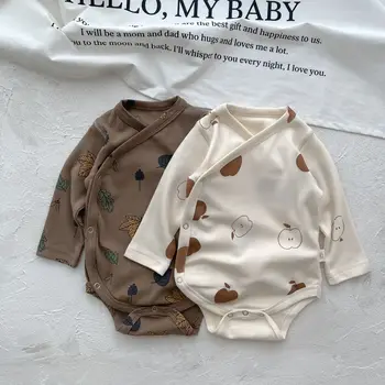 Ins Jeseni Fant Dekle Otroka Apple Tiskanja Edinstveno Jopico Dolge Rokave Moda Obleka Novorojenega Dojenčka Priložnostne Onesie Malčka Kostum