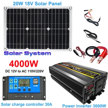 110V/220V Sončne Energije Sistema 20W solarnimi 30A Polnjenje Krmilnik 4000W Pure Sine Wave Inverter Sili Energije Kit