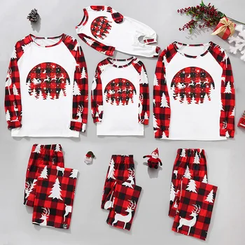 O Vratu Sleepwear Božič Videz 2024 Nove Zimske Odrasli Otroci Baby Božič Ujemanja Obleke Mehko Toplo Pižamo Sklop Priložnostne Poln Rokav