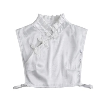 Pol-Shirt Ovratnik Elegantno Cheongsam Snemljiv Bluzo Ovratnik za Lady Izdelati Ruffle Cvetlični Vzorec