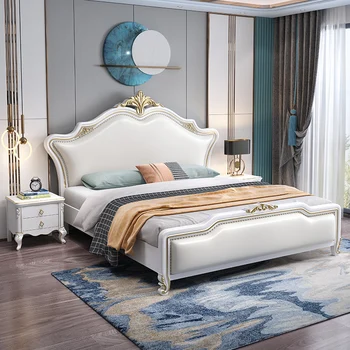 Sodobno Minimalistično Usnje Posteljo Art Soft Udobno king size princesa posteljo zveze evropskih cama doma pohištvo Z Žimnico