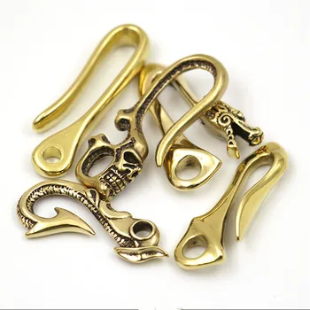 Trdni Brass Pasu U Kavljem Lobanje Zmaj Bambusa Fish Hook Fob posnetek Keychain Key Ring Denarnico Verige Kavljem Usnje Obrti Dekor 4 slogi