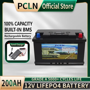 12V 200AH LiFePO4 Litij-Železo Fosfat Baterije, Vgrajene v BMS 5000+ Ciklov Za Kampiranje na Prostem Golf Voziček Sončne Skladiščenje + Polnilec