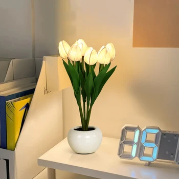 LED Tulipanov namizne Svetilke Simulacije Šopek rož Spalnica Postelji Romantično Vzdušje Noč Svetlobe Darilo za Rojstni dan Doma Dekoracijo