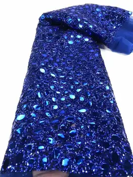 2023 Luksuzni bluie močno beaded čipke tkanine 5yards 3D vezenje ročno izdelane francoski čipke zaporedje tkanine poročne poročno obleko