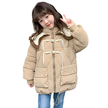 Dekleta Princesa Napihovalka Plašč Čipke Lok Cvet Moda Sweety Navzdol Jakno Toddlers Oblazinjeni-Bombaž Suknji Vrhnja oblačila za Zimo