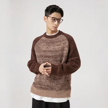 Človek oblačila Jeseni Novo Vintage mozaik Barve, spusti ramena Rokav Snežinka Puloverji Svoboden Plošča pleteni pulover moški pulover