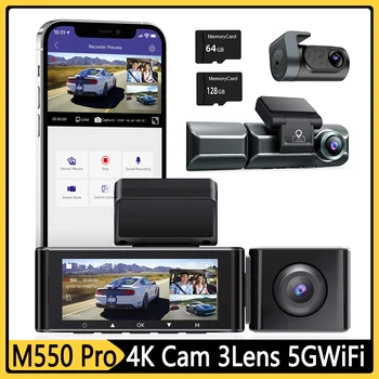 3 Kamere Dash Cam 4K 5.8 Ghz WiFi Spredaj/Kabine/Zadaj Cam GPS IR Nočno Vizijo G-Senzor Voznih Diktafon 64GB/128GB TF Kartica