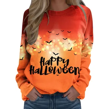 Happy Halloween Crewneck Majica Y2K Hoodies za Ženske, Dekleta Kpop Grafika Print Bluzo Dolg Rokav Vrhovi Puloverji Moletom