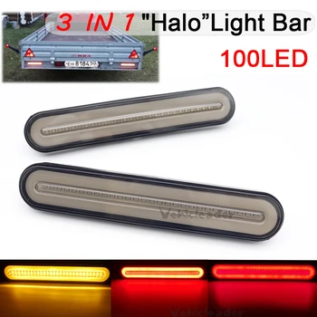 2x Nepremočljiva 100 LED Tovornjak Zaporedno Teče Signala sveti Lučka za Prikolico Zavorna Luč 3 in1 Neon Halo Obroč Rep Zavore Turn Luči