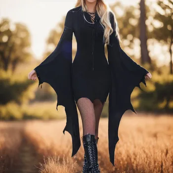 2023 Gothic Obleke, Ženske Halloween Seksi Slim Fit Bat Rokav Povoj Cosplay Kostum Stranka Mini Obleka Ženska vestidos par mujer