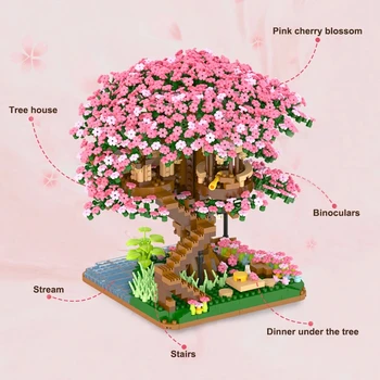 Mini Sakura Drevesa, Hiše, Bloki Japonski Street View Češnjev Cvet Model Stavbe MOC Hišo Drevo Opeke Igrače Darila
