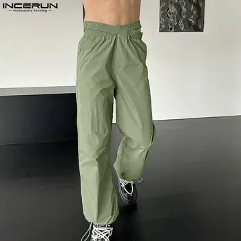 Moške Hlače Barva Elastični Pas Joggers Votlih Ven Hlače Moški Svoboden Ulične 2023 Moda Priložnostne Pantalon S-5XL INCERUN