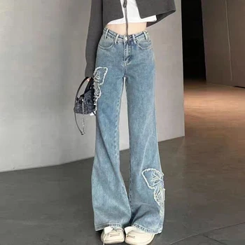 Visoka Kakovost Jeans, Moda Nova Zvezda Dekle Y2k Lok Kravato Vezenje Manjših Flare Hlače Za Ženske Vrečasta Visoko Pasu Pantalones De Mujer