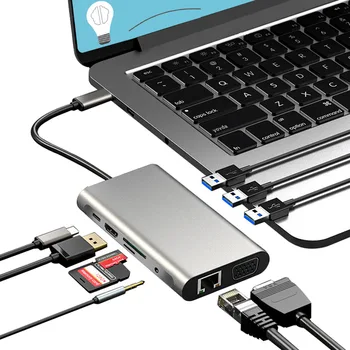 USB C Hub, Da Gigabit RJ45 Tip C 4K HDTV VGA PD TF Card Reader USB 3.0 Dock za MacBook, IPad, Samsung S21 Dex TV PS5