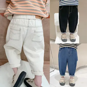 Dojenček Fant Dekle Nepakirana Jeans Nov Modni korejski Slog Priložnostne Barva Jeans Pomlad Jesen Otrok Traper Hlače Za 1-7 Let