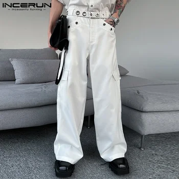 INCERUN 2023 korejskem Slogu Mens Pantalons Multi Žep Kovinski Gumb Hlače Priložnostne Trdna Svoboden Naravnost Sod Tovora Hlače S-5XL