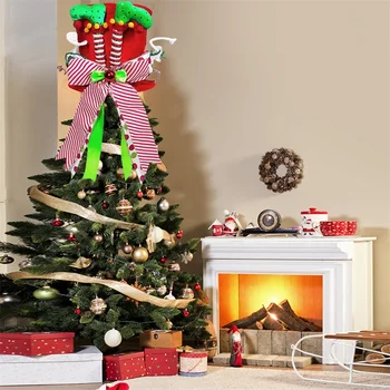 Božično Drevo Pokrivalo Klobuk, Zložljive Elf Noge cilinder z Lokom in Trak, Drevo Pokrivalo Božič Stranka Ornament