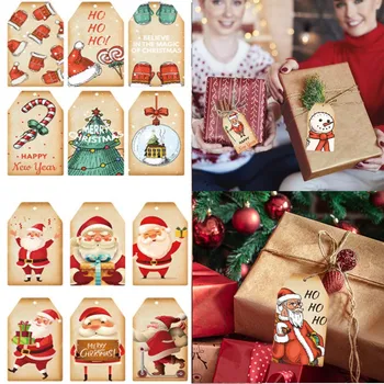 60pcs/Set Vesel Božič Zahvaljujemo se Vam Kraft papir, Kraft Papir Oznake z Vrvjo Božič Drevo, Viseče Etikete 2023 Navidad Noel Novo Leto, Darila Pakiranje