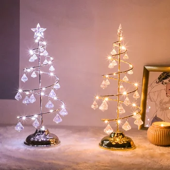 LED Kristalno Božično Drevo Luči Železa Umetnosti Okraski Spalnica Namizno Svetilko Poroko Božič Vzdušje Noč Svetlobe Doma Dekor