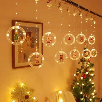 Božič Luči Niz Santa Claus Risanka Design Zavese Luči LED Barvne Lučke Sobi, Okna Okraski