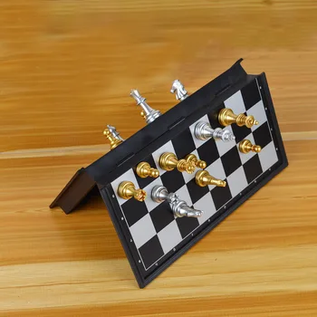 Zložljivi Šahovnici Šahovsko Igro, Zlato, Srebro Magnetni Šah Nastavite Prenosni Potovanja, Šah in družabne Igre Kompleti za Otroke, Odrasle Osebe